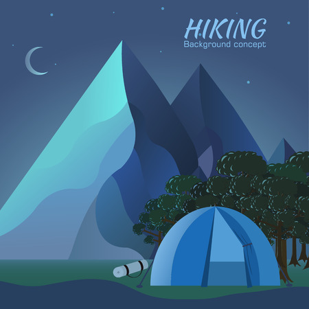 Flat colorful vector night tourism camping setのイラスト素材