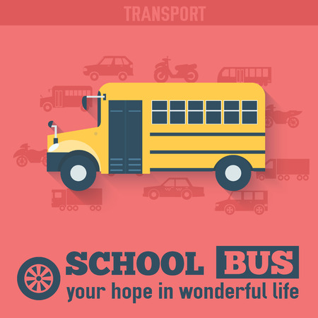 Flat school bus background illustration conceptのイラスト素材