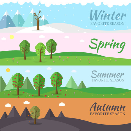 season icon set of nature tree backgroundのイラスト素材