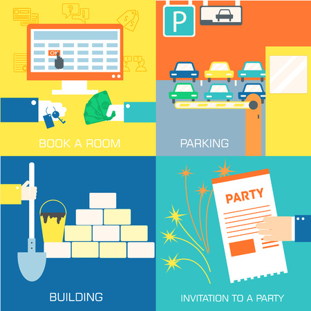 set of flat communication concepts. Vector background design in retro styleのイラスト素材