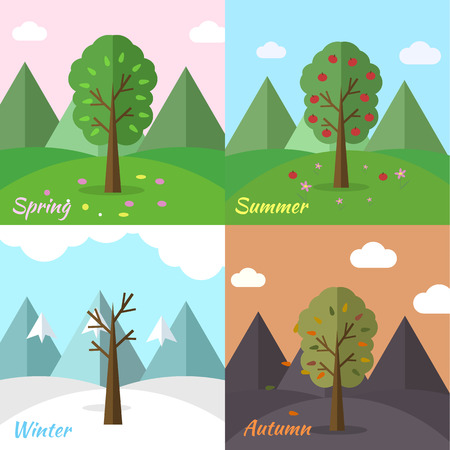 season icon set of nature tree background illustrationのイラスト素材