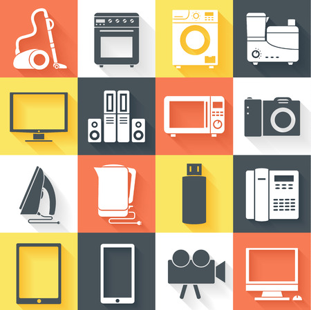 Flat modern kitchen appliances set icons  illustrationのイラスト素材