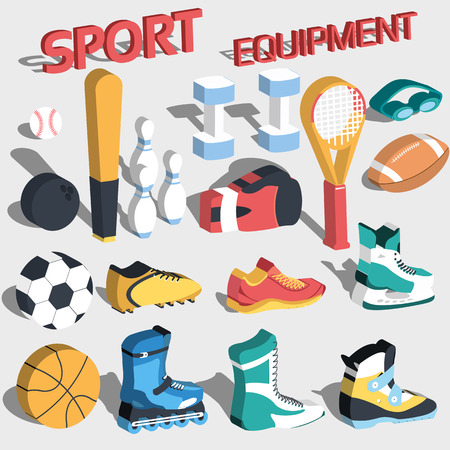 3d perspective flat sport equipment vector background illustrationのイラスト素材