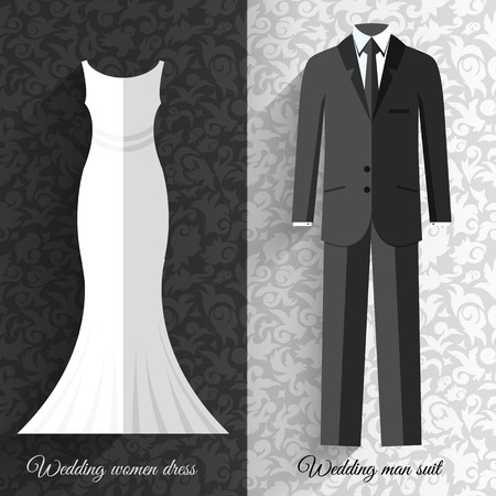 wedding beautiful suits clothing ornamental style card icon set backgroundのイラスト素材