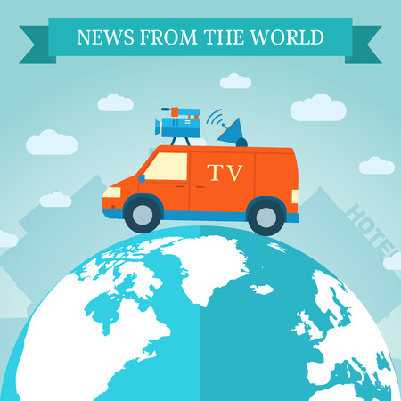 Flat interviewed on television news programs background concept. Vector illustration designのイラスト素材