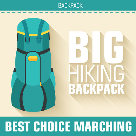 Flat colorful vector tourist backpack equipment set. Icons background conceptのイラスト素材