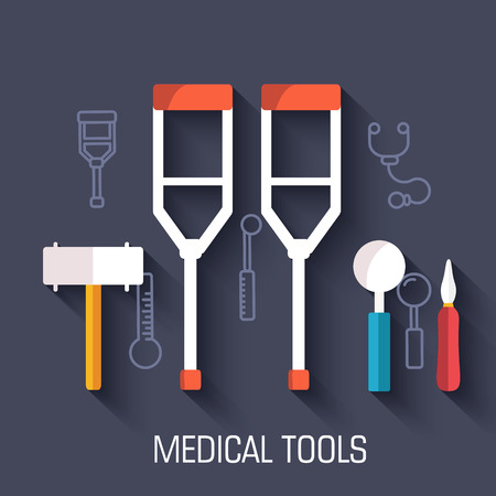 flat medical equipment set icons crutches concept backgroundのイラスト素材