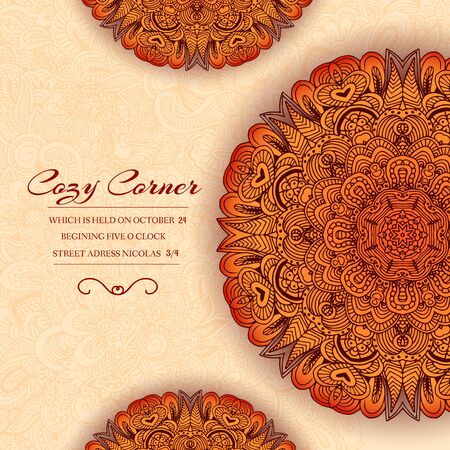 Hand drawn zentangle abstract background ornament illustration concept. Vector decorative retro banner of card or invitation designのイラスト素材