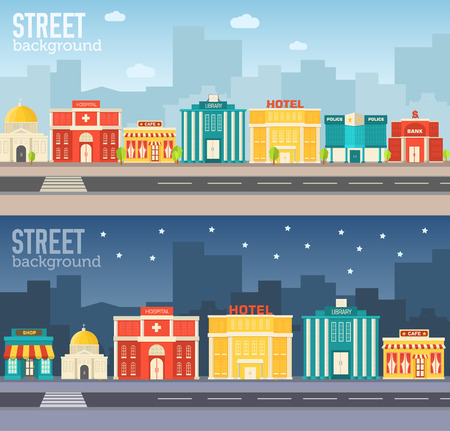 Flat colorful vector sity buildings set conceptのイラスト素材