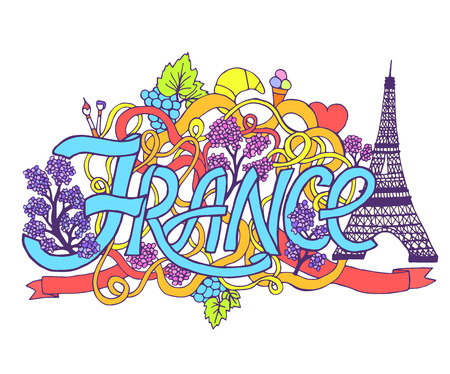 France art abstract hand lettering and doodles elements backgroundのイラスト素材