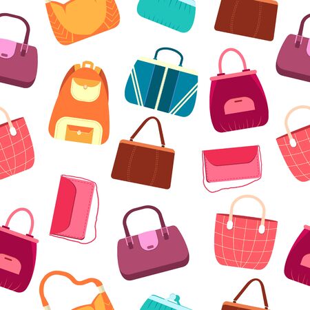 elegance fashion handbags and bags in flat seamless pattern concept icons set. Template for website and mobile applianceのイラスト素材