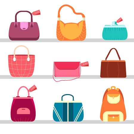 elegance fashion handbags and bags in flat seamless pattern concept icons set. Template for website and mobile applianceのイラスト素材