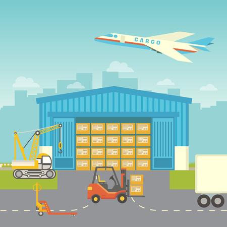 Flat logisticequipment and delivery service background concept. Vector illustration for colorful template for you design, web anのイラスト素材