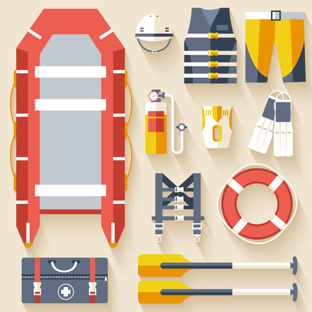 emergency service paramedic lifeguard equipment tools. On flat style background concept. Vector illustration for colorful template for you design, web and mobile applicationsのイラスト素材