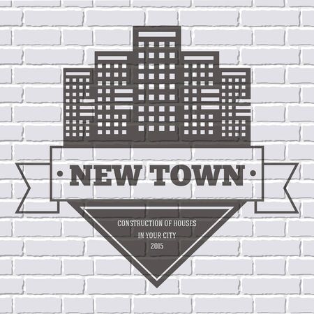building  or label template  with blurred background on white brick wall. Vector illustration with thin lines isolated icons for your product or design, web and mobile applications with text.のイラスト素材