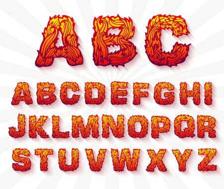 Fire set font alphabet text on a whitebackground concept. Vector design concept illustrationのイラスト素材