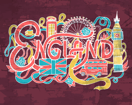 England art abstract hand lettering and doodles elements background. Vector illustration for colorful template for your design, web and mobile applications.のイラスト素材