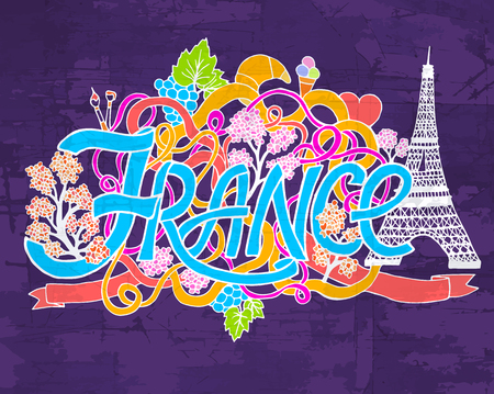 France art abstract hand lettering and doodles elements background. Vector illustration for colorful template for you design, web and mobile applications.のイラスト素材