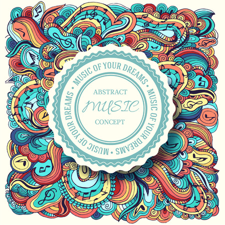 Colorful art abstract doodle music illustration background with place for text on label. Template for you design, web and mobile applications conceptのイラスト素材