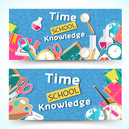 flat back to school horizontal banners concept. Vector illustration designのイラスト素材