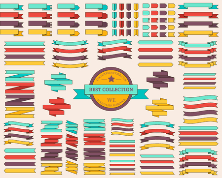 Thin line set of colored ribbons illustration concept. Icons isolated on white background. Flat vector template design for web and mobile applicationのイラスト素材