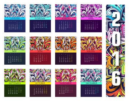 Calendar 2016 year. Set of ethnic ornament banners concept. Art traditional, Islam, arabic, indian, ottoman motifs, elements. Vector decorative template for flyers, card, web or mobile applicationのイラスト素材