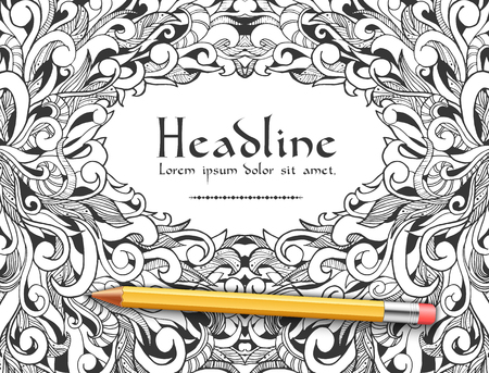 Hand drawn abstract background ornament illustration concept. Vector decorative retro banner of card or invitation design. Vintage traditional, Islam, arabic, indian, ottoman motifs, elements.のイラスト素材