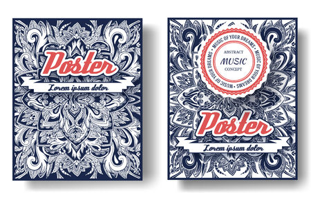 Set of fary tail flyer page posters ornament illustration concept. Vintage art tribal Islam, arabic, indian, ottoman motifs, elements. Vector decorative retro greeting card or invitation design.のイラスト素材