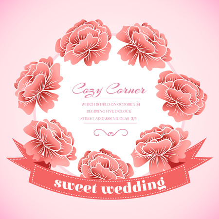 retro flower circle with ribbon concept. Vector illustration designのイラスト素材