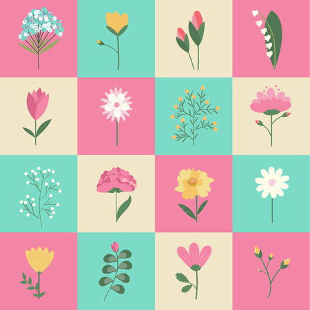 Set of pastel colors flowers illustrations concept. Vector elements for design Set of pastel colors flowers illustrations concept. Vector elements for design