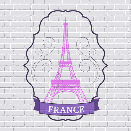 Country France set label template of emblem element for your product or design, web and mobile applications with text. Vector illustration with thin lines isolated icons on stamp symbol.のイラスト素材