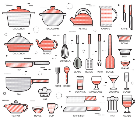kitchen table for cooking in house vector illustration for web and mobile. On flat in thin lines style design background concept.のイラスト素材
