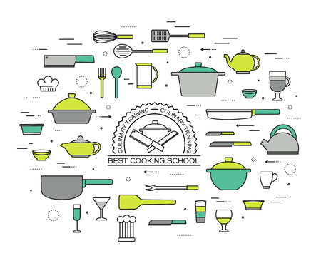kitchen table for cooking in house vector illustration for web and mobile. On flat in thin lines style design background concept.のイラスト素材