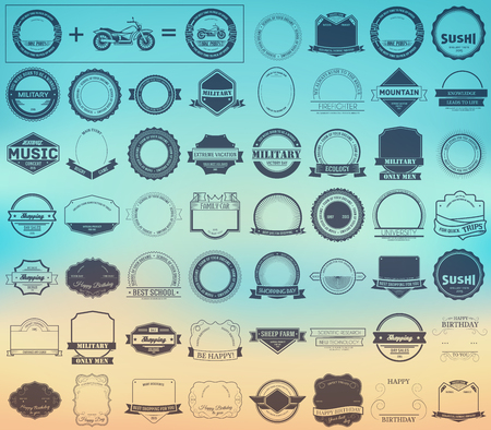 Make your labels or Logotypes concept collection set. Retro style typography, badges, frame, logos, borders, guaranteed, emblem, banners, symbol, stamp, and Objects. Vector design templatesのイラスト素材