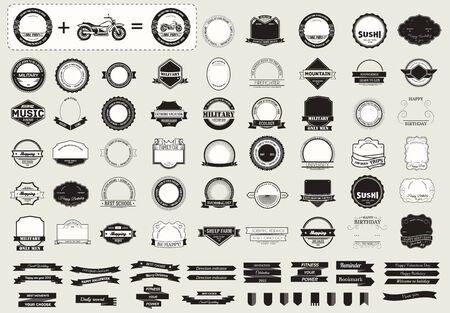 Make your labels or Logotypes concept collection set. Retro style typography, badges, frame, logos, borders, guaranteed, emblem, banners, symbol, stamp, and Objects. Vector design templatesのイラスト素材