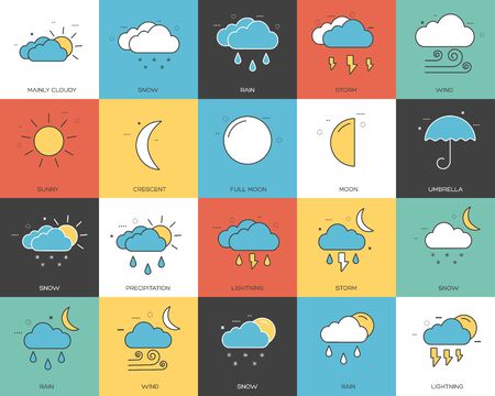 Line icons set of weater collection concept. Modern vector pictogram with flat design elements design.のイラスト素材