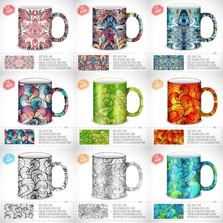 collection set of abstract colorful art design for print on a cup. Vector art traditional, Islam, arabic, indian, ottoman motifs, elementsのイラスト素材