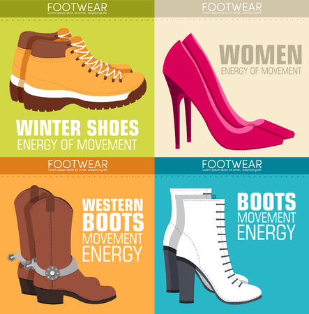 flat illustration set of shoe equpment backgrounds. Vector illustration elements icons. Colorful template for you design, web and mobile applications.のイラスト素材