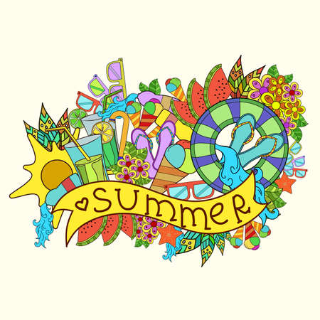 abstract summer vecetion time background vector illustration concept design. Template element for your product or design, web and mobile applications with textのイラスト素材