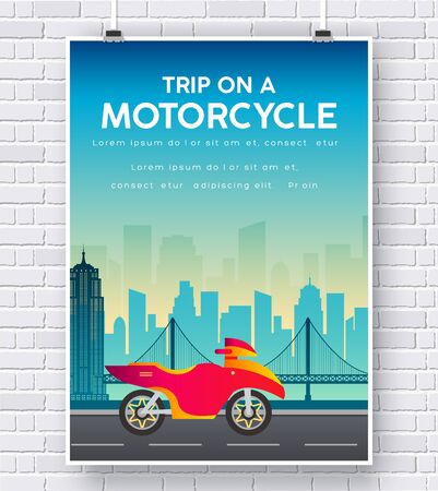 Motorcycle on a road illustration on brick wall background conceptのイラスト素材