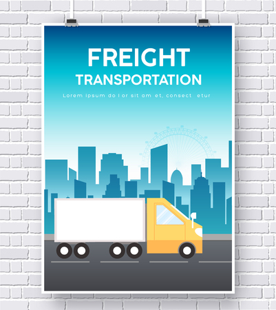Trucker on road illustration on brick wall background concept designのイラスト素材