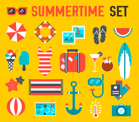 Summer icon flat illustration background design conceptのイラスト素材