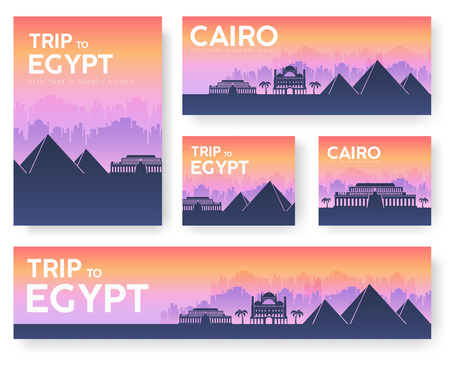 Egypt landscape vector banners set. Vector design illustration conceptのイラスト素材