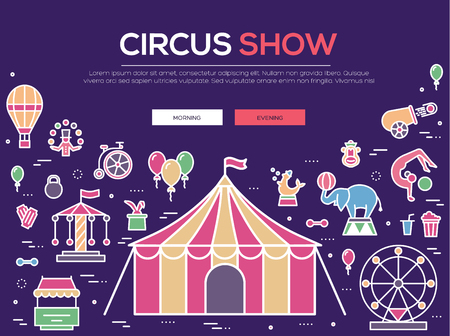 Premium quality circus outline icons collection set.  Festival linear symbol pack. Modern show template of thin line icons, logo, symbols, pictogram and flat illustrations conceptのイラスト素材