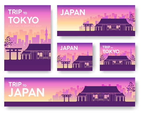 Japan landscape vector banners set. Vector design illustration conceptのイラスト素材