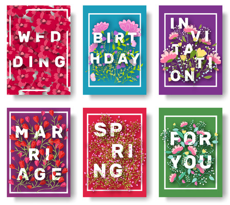 Set of flower poster vector background. Flower wedding invite design conceptのイラスト素材