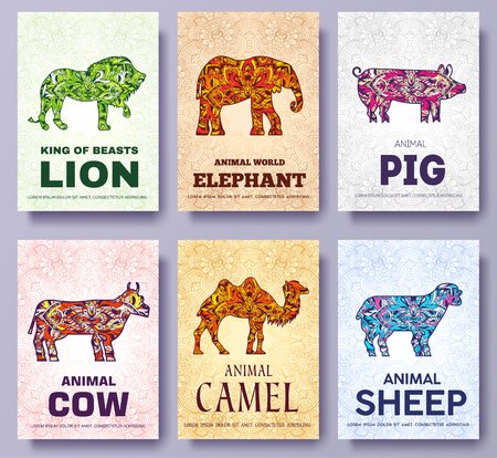 Art wild animals brochure cards. Jungle template of flyear, magazines, posters, book cover, banners, booklet. idea infographic concept background. Layout illustration modern pages with typography textのイラスト素材