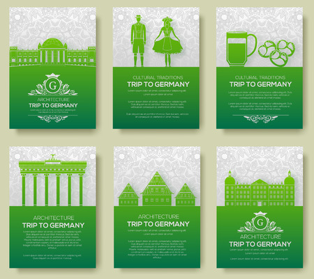 Set of Germany country ornament illustration concept. Art traditional, poster, book, poster, abstract, ottoman motifs, element. Vector decorative ethnic greeting card or invitation design background.のイラスト素材