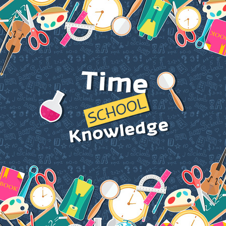 Back to school education vector art icons background. Flat university elements set. Template palette symbols for your study design.のイラスト素材