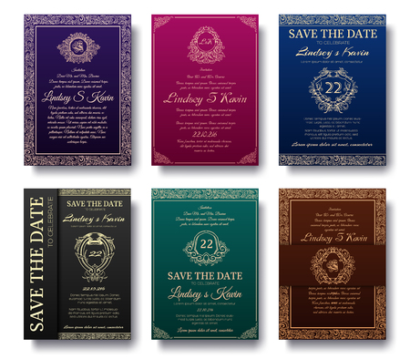Set of luxury flyer pages set with logo ornament illustration concept. Vintage art traditional, Islam, arabic, indian, elements. Vector decorative retro greeting card or invitation design.のイラスト素材